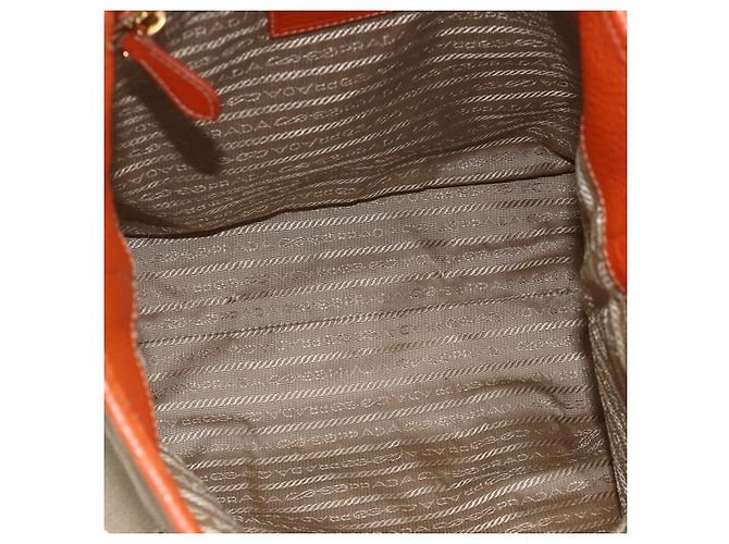 PRADA Bolsa de Mão Logo jacquard 2way Bege Ouro Auth ka3542 Dourado - vista 18