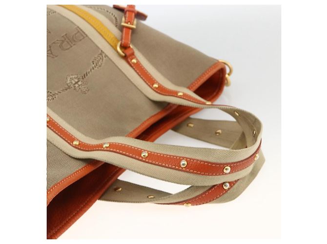 PRADA Bolsa de Mão Logo jacquard 2way Bege Ouro Auth ka3542 Dourado - vista 7