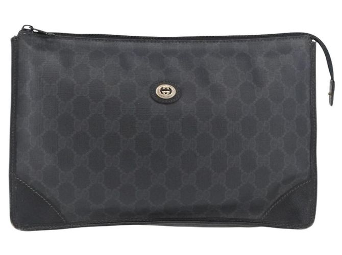 GUCCI GG Supreme Borsa Clutch Vecchia PVC Nero Oro 97 01 029 Auth am11098 - vista 2