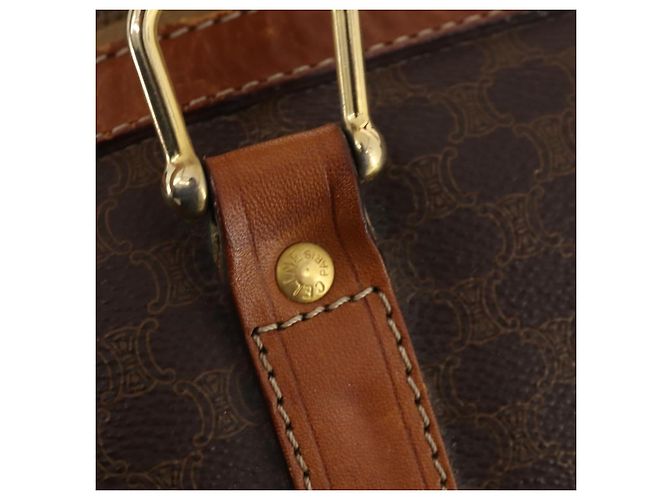 Céline Borsa Boston in tela Macadam CELINE in pelle PVC marrone e oro Auth YKZ215 D'oro - vista 16