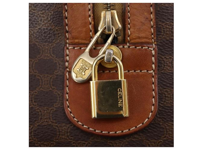 Céline Borsa Boston in tela Macadam CELINE in pelle PVC marrone e oro Auth YKZ215 D'oro - vista 18