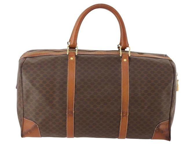 Céline Borsa Boston in tela Macadam CELINE in pelle PVC marrone e oro Auth YKZ215 D'oro - vista 3