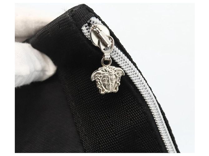 Borsa Tote VERSACE in Nylon Nero Argento Auth ka3538 - vista 10