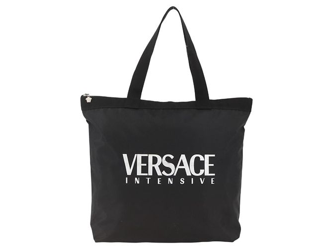 Borsa Tote VERSACE in Nylon Nero Argento Auth ka3538 - vista 13