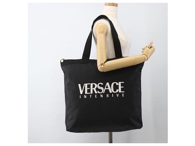 Borsa Tote VERSACE in Nylon Nero Argento Auth ka3538 - vista 18
