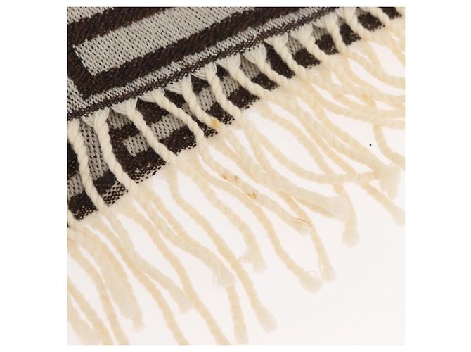 FENDI Sciarpa in Tela Zucca Lana Avorio Marrone Auth 174421A Crudo - vista 6