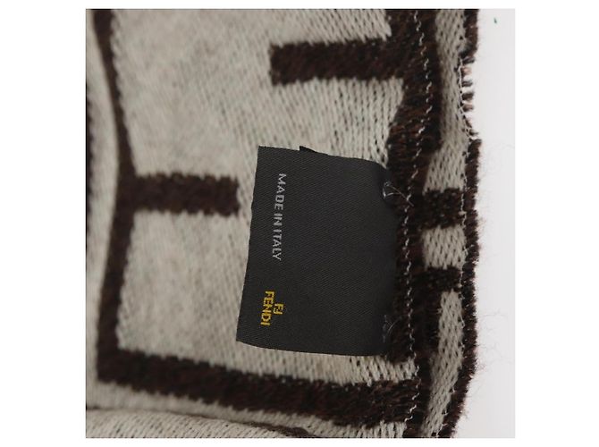 FENDI Sciarpa in Tela Zucca Lana Avorio Marrone Auth 174421A Crudo - vista 7