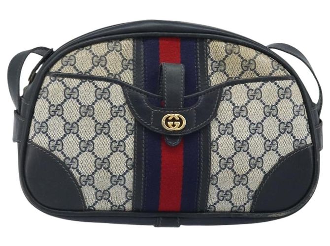 Borsa a Spalla Gucci GG Supreme Sherry Line PVC Blu Navy Oro Auth BAZ417 D'oro - vista 2