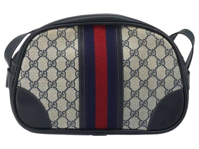 Borsa a Spalla Gucci GG Supreme Sherry Line PVC Blu Navy Oro Auth BAZ417 D'oro - vista 3