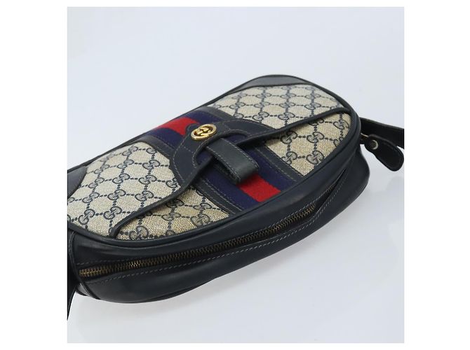 Borsa a Spalla Gucci GG Supreme Sherry Line PVC Blu Navy Oro Auth BAZ417 D'oro - vista 6