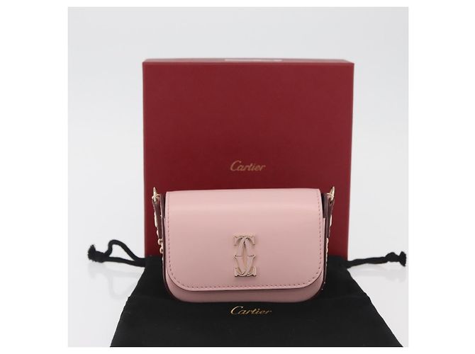 Borsa a spalla a catena Cartier in pelle rosa e oro Auth 167176SM D'oro - vista 22