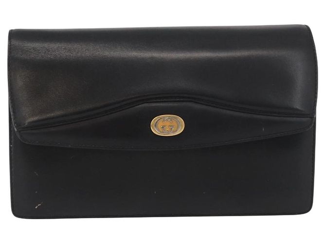 Bolsa de Ombro de Couro Preta e Dourada GUCCI 004 406 0105 Auth YKZ363 Preto Dourado - vista 2