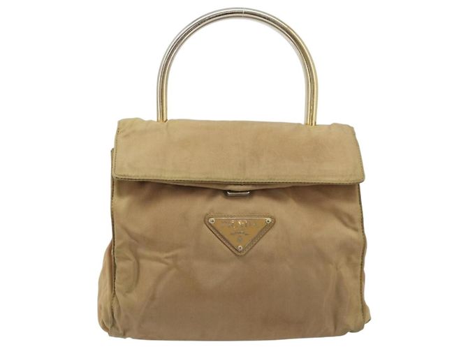 PRADA Borsa a mano in nylon beige oro Auth bs34269 D'oro - vista 2