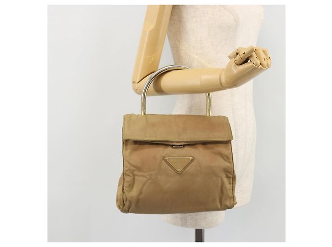 PRADA Borsa a mano in nylon beige oro Auth bs34269 D'oro - vista 23