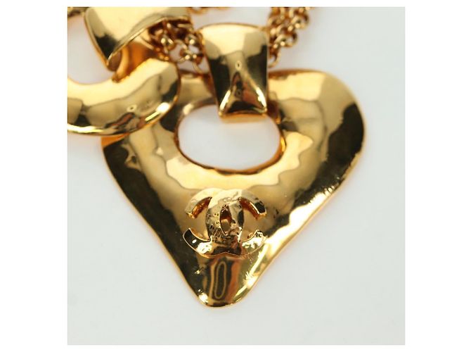 Collana a forma di cuore CHANEL metallo dorato CC Auth YKZ408M - vista 4