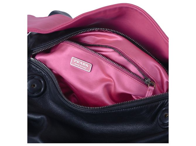 Borsa a spalla in pelle nappa nera e rosa Prada Fuschia - vista 10