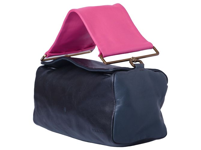 Borsa a spalla in pelle nappa nera e rosa Prada Fuschia - vista 2