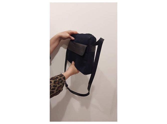 Borsa a tracolla Valentino Garavani in tela blu navy e pelle - vista 4