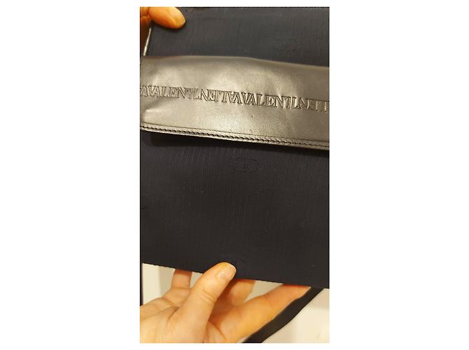 Borsa a tracolla Valentino Garavani in tela blu navy e pelle - vista 5