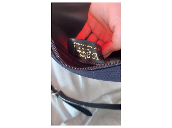 Borsa a tracolla Valentino Garavani in tela blu navy e pelle - vista 8