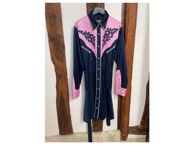 Kenzo Paris Navy & Pink Western-Stil Kleid – Größe S - Ansicht 3