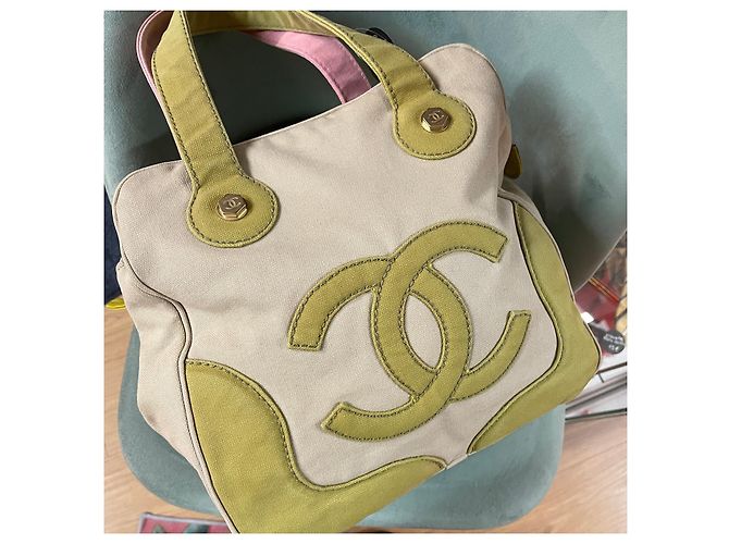 Borsa in tela Chanel con manici a contrasto - vista 6