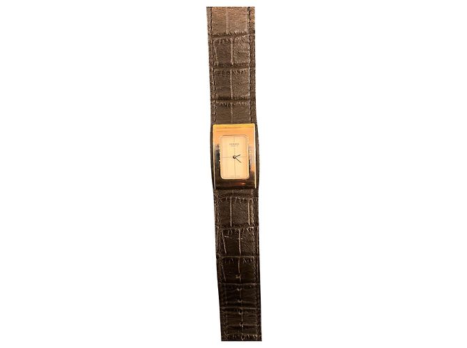 Hermès Uhr Schwarzes Leder Silber - Ansicht 2