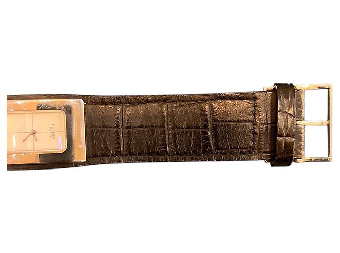 Hermès Uhr Schwarzes Leder Silber - Ansicht 5