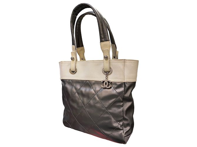 Borsa in pelle grigia e beige Chanel 2006 - vista 4