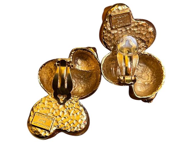 Orecchini a clip a forma di conchiglia dorata Christian Dior - vista 3