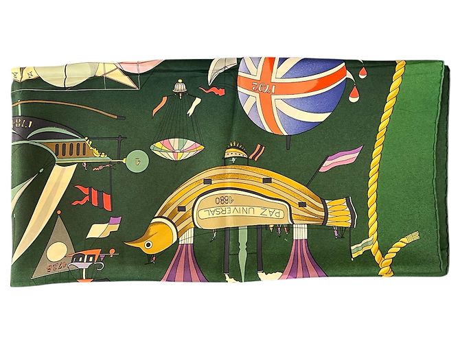 Sciarpa Hermès verde scuro LES FOLIES DU CIEL - vista 3