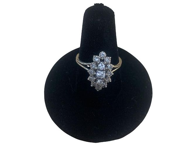 Autre Marque Anello "Marquise" in oro bianco 18K e platino - vista 5