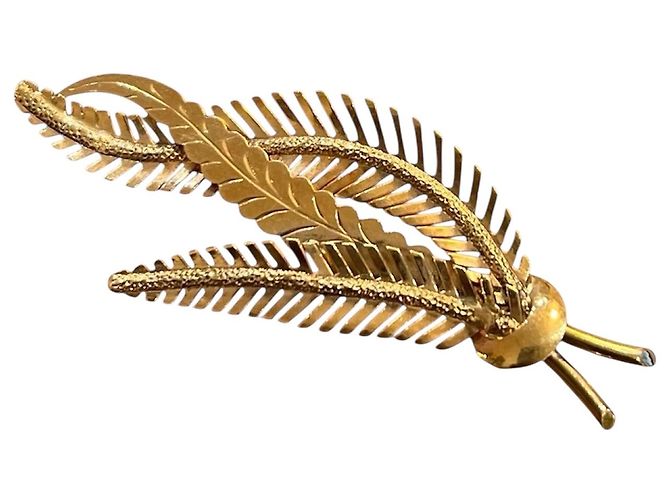 Autre Marque Spilla "ramo di palma" in oro giallo 18K, con oro cesellato e testurizzato. - vista 2