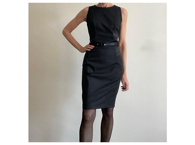 Vestido ajustado negro sin mangas de dos materiales talla 34-36 Pinko - vista 16