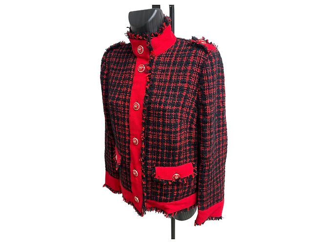 Giacca in bouclé-tweed Dolce & Gabbana in rosso e nero audace. - vista 2