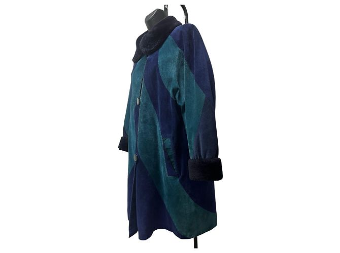 Jean Louis Scherrer Cappotto in pelliccia blu e verde Jean-Louis Scherrer - vista 6