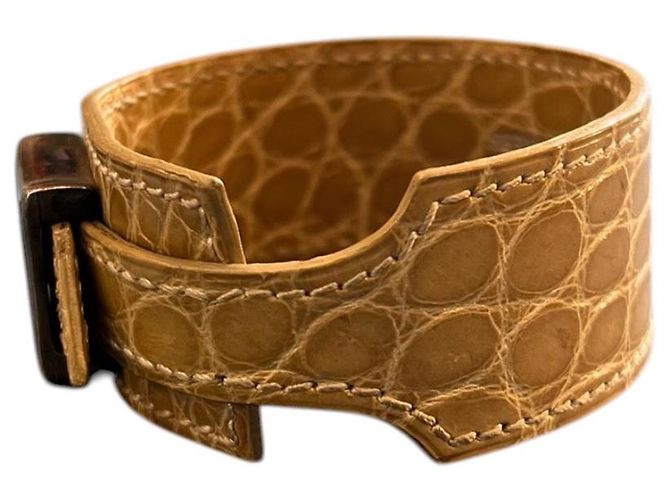 Correa de cuero de cocodrilo beige Hermès - vista 3