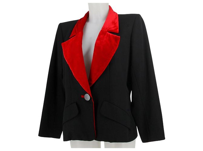 Giacca in velluto nera e rossa Yves Saint Laurent Rive Gauche 1990 - vista 2