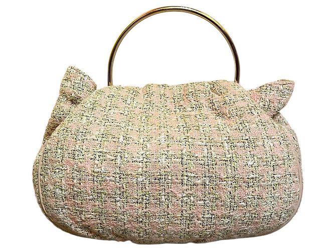 Borsa in tweed Chanel rosa e verde 2005 - vista 3