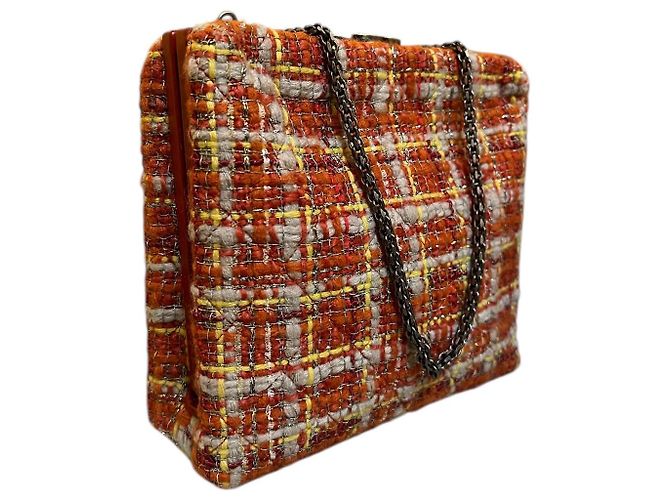 Chanel Schultertasche aus orange-beigem Tweed (Pre-Fall 2016 Paris-Rom) - Ansicht 3