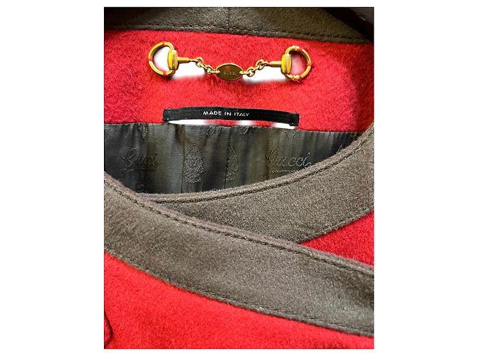 Cappotto lungo in lana rosso e oro Gucci - vista 5