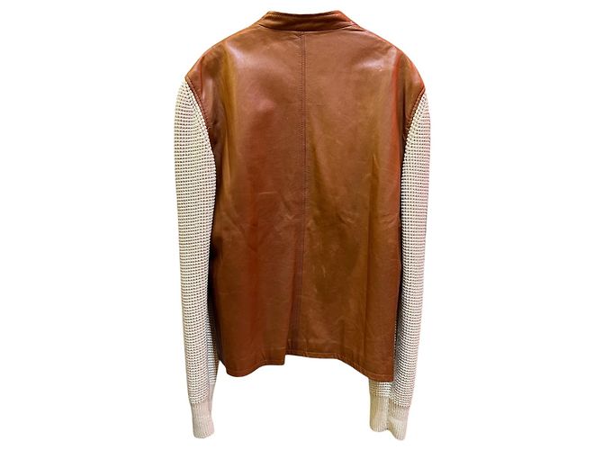 Braune und beige Gucci Freizeit-Lederjacke - Ansicht 4