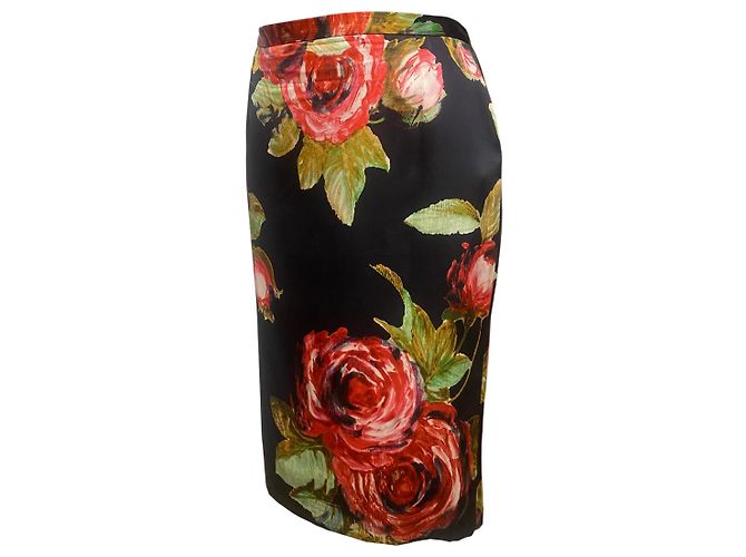 Falda de seda con estampado de flores negras Dolce & Gabbana - vista 2