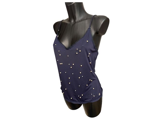 Timeless Top blu Chanel con perle - vista 2