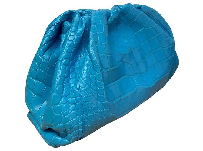 Pochette blu chiaro Bottega Veneta in pelle di coccodrillo - vista 5