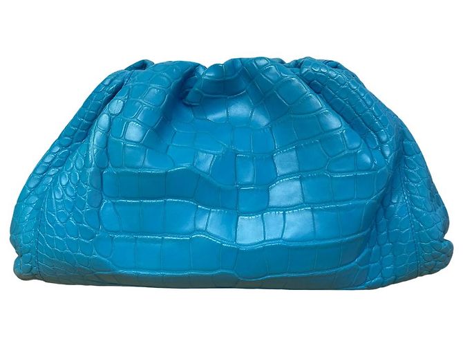 Pochette blu chiaro Bottega Veneta in pelle di coccodrillo - vista 6