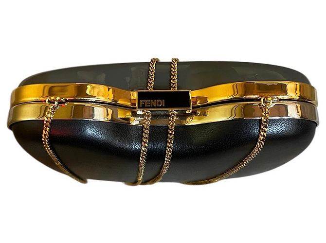 Borsa a Spalla Fendi in Pelle Nera e Grigia con Catena Dorata - vista 5