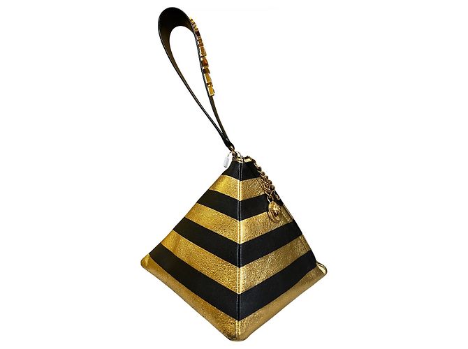 Borsa a mano piramidale Chanel 2019 in pelle nera e lurex dorato - vista 5