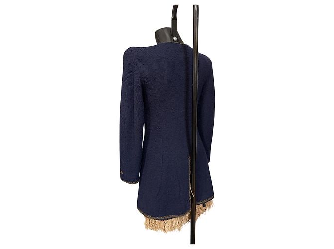 Timeless Giacca in maglia bouclé blu navy Chanel Boutique con zip CC - vista 3