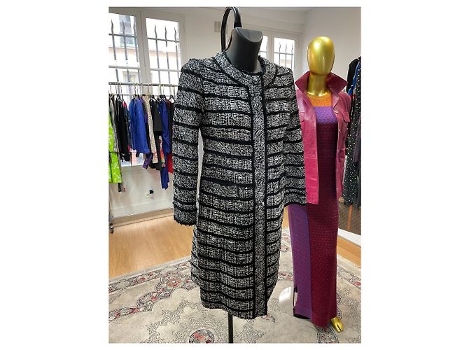 Marc Jacobs Schwarz-Weiß Tweed-Mantel Größe 4 Vintage Designerjacke - Ansicht 2